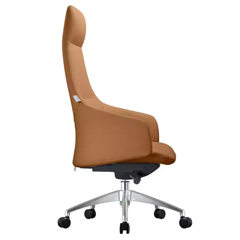 LeisureMod Celeste High-Back Leather Office Chair with Headrest - Modern Iron Frame Swivel & Tilt Executive Desk Chair