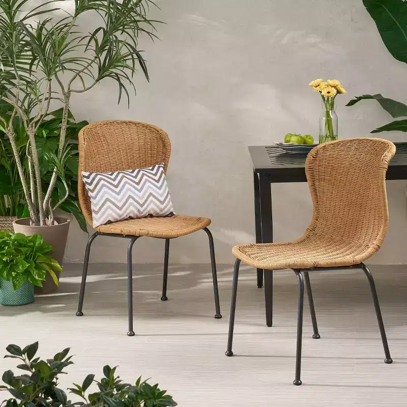 Okak Boho Wicker Rattan Patio Accent Chairs,Set of 2,Outdoor Dining Chairs with Sleek Legs&Foot Pads,Patio Furniture Seating,Natural/Black