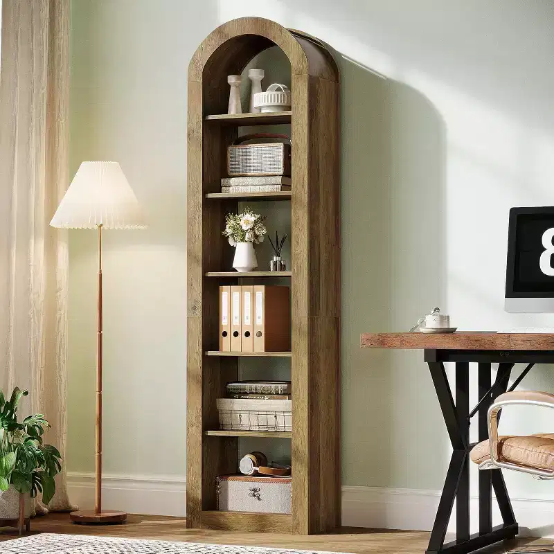74.8 Tall Arched Bookshelf, 6-Tier Narrow Open Bookcase, Floor Standing Corner Display Shelves for Small Space, Living Room