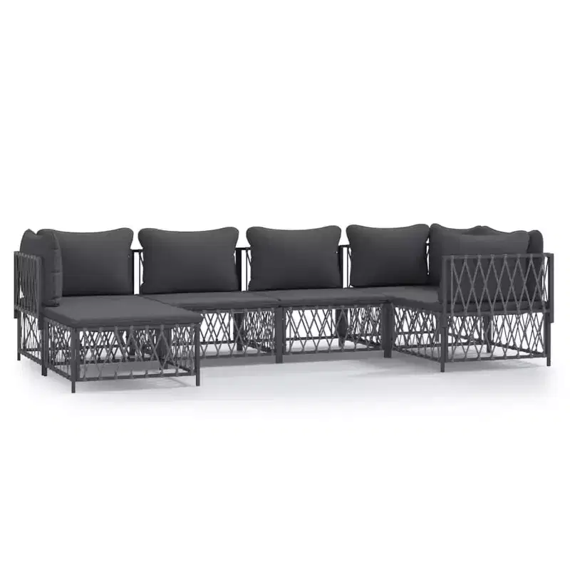 vidaXL 6 Piece Patio Lounge Set with Cushions White Steel