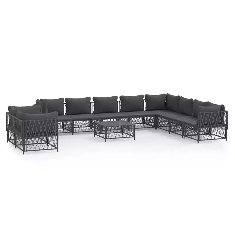 vidaXL 11 Piece Patio Furniture Set Garden Sectional Sofa with Cushions Steel