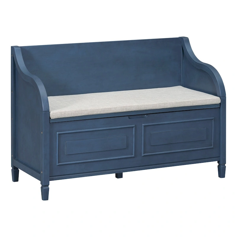 Rustic Style Solid Wood Entryway Storage Bench with Safety Hinge