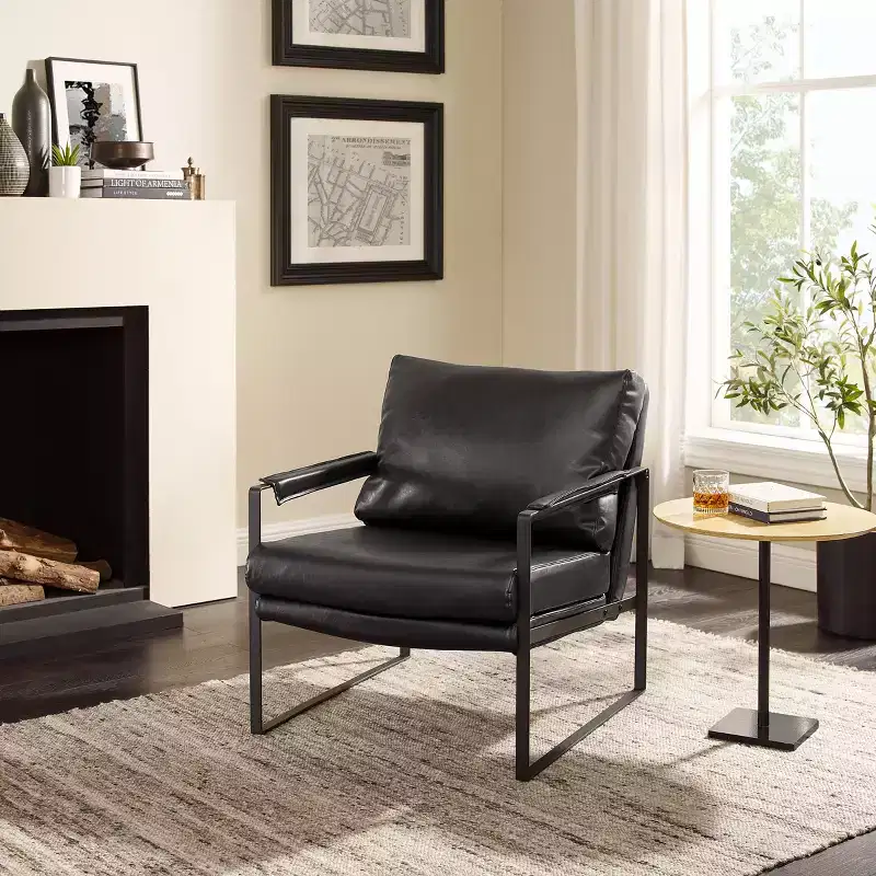 Art Leon Faux Leather Cushioned Seat and Back Accent Chair