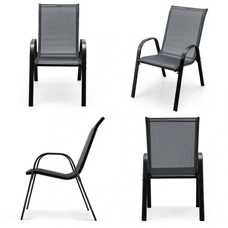4 Pieces Stackable Patio Dining Chairs Set with Armrest - 29 x 21.5 x 35.5 (L x W x H)