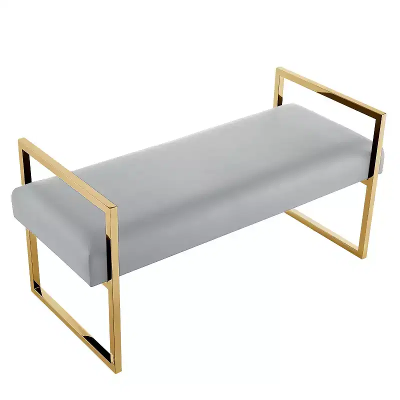 Inspired Home Dalia Velvet/PU Leather Bench with Gold/Chrome Frame