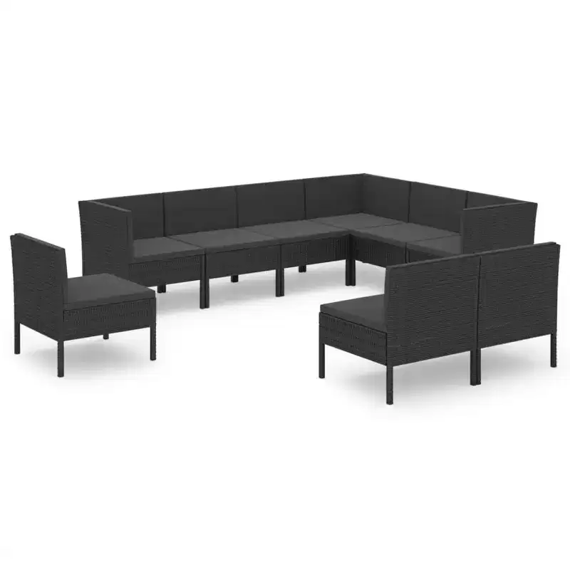 vidaXL Garden Lounge Set Patio Sectional Sofa Couch Outdoor Poly Rattan Black