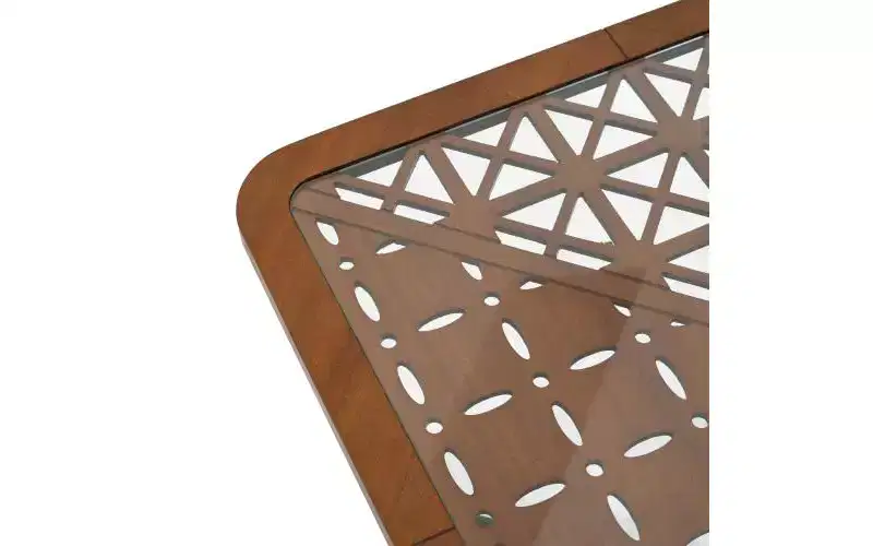Tempered Glass Square Coffee Table 23''W x 23''D with Geometric Base