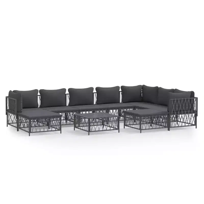 vidaXL Patio Furniture Set 10 Piece Garden Sectional Sofa with Cushions Steel