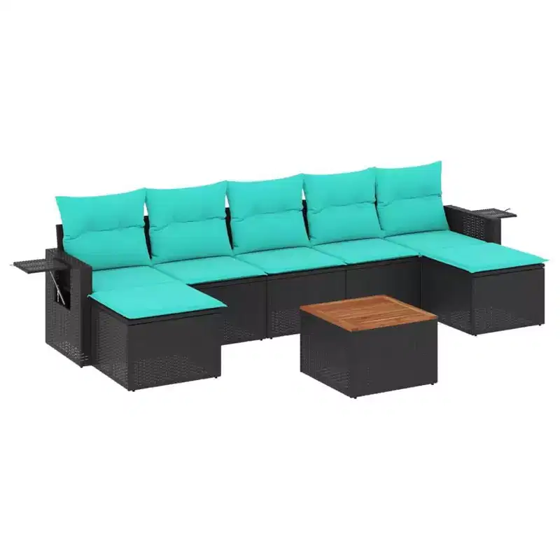 vidaXL 8 Piece Garden Sofa Set with Cushions Black Poly Rattan