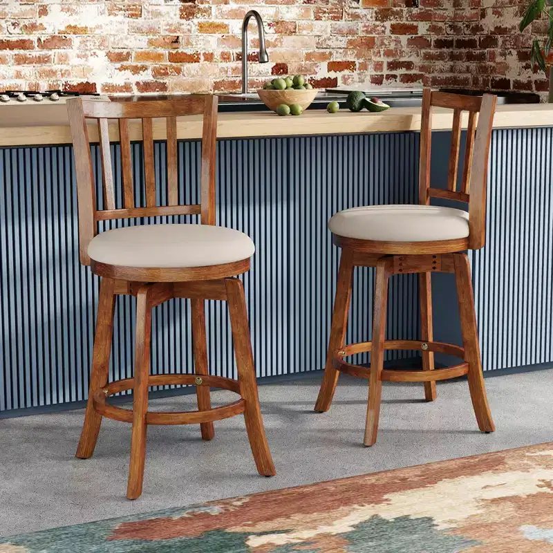 Costway 25'' Swivel Counter Barstools Set of 4 w/Backrest & Upholstered Seat Footrest
