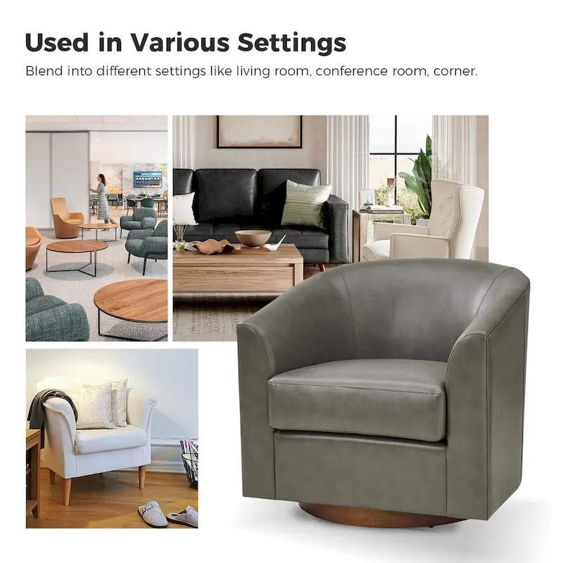 Haley Modern Swivel Barrel Faux Leather Chair with Solid Wood Base Set of 2