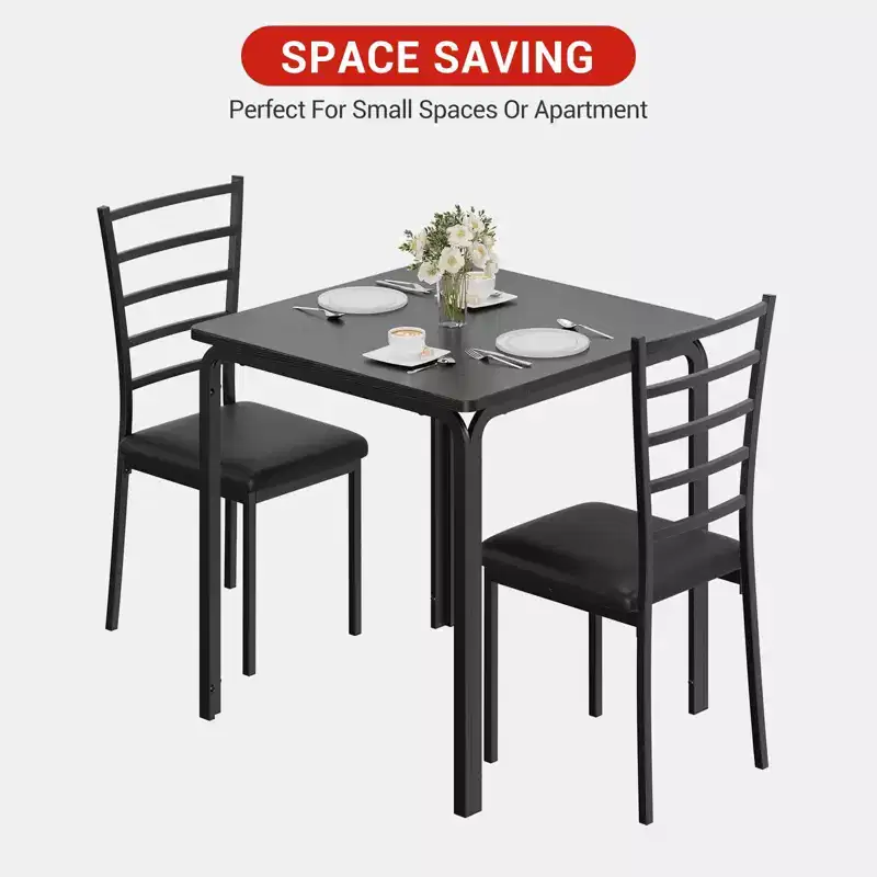 Space-Saving Compact Dining Table Set for 2  Modern Square Table with 2 Chairs  Perfect for Small Apartments, Kitchens, or Breakfast Nooks