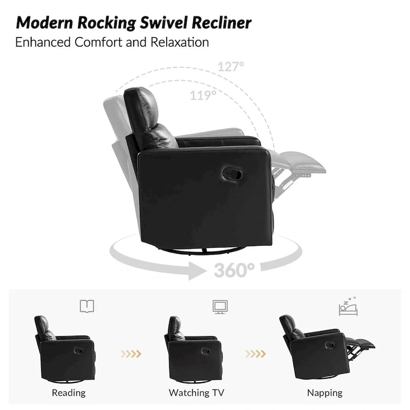 Josefa Modern Genuine Leather Swivel Rocker Recliner Set of 2 by Hulala Home