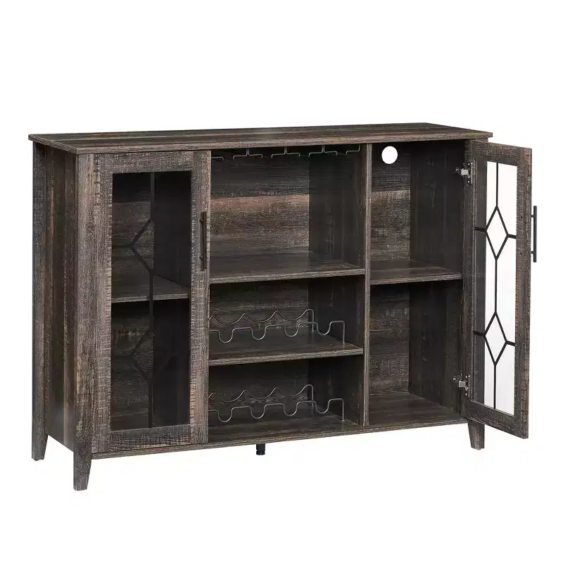 Wine Bar Cabinet with LED Lights, Liquor Cabinet with Glass & Bottle Rack, Coffee Bar Sideboard Buffet Storage for Dining Room