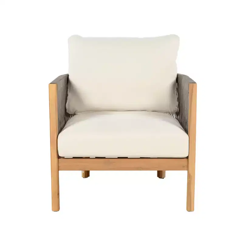 Christopher Knight Home Celeste Patio Rope Weaving Acacia Wood Upholstered Club Chair