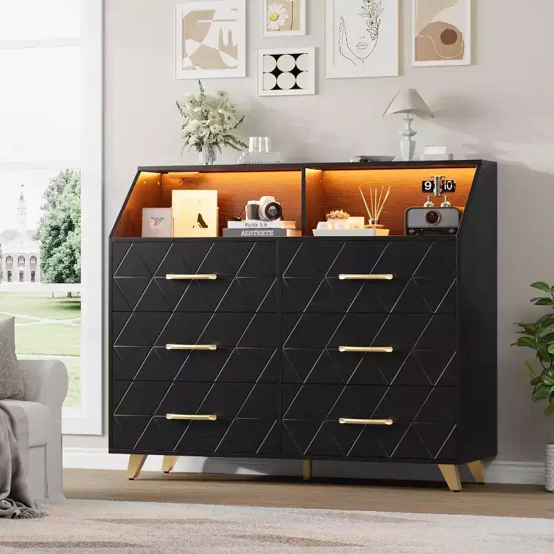 6-Drawer Dresser with Charging Station - Freestanding Storage Cabinet for Bedroom Living Room