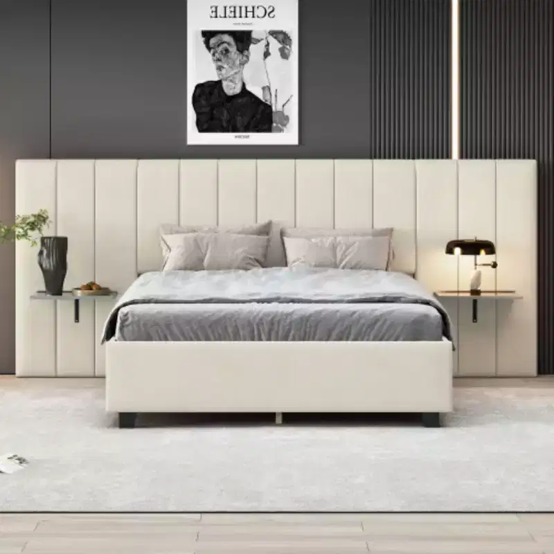 Queen Size Upholstered Platform Bed with Big Headboard, Bedroom Furniture