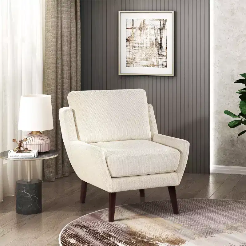 Accent Lounge Armchair with Chenille Upholstery, Reversible Cushion, Solid Wood Legs, for Living Room, Bedroom, Office