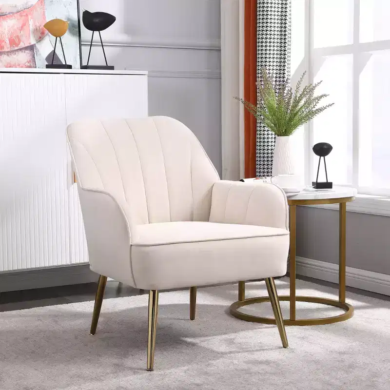 Okak Modern Velvet Accent Chair Living Room Chair with Upholstered Mid-Century Stylish Armchair with Golden Wood Legs for Reading Room Bedroom