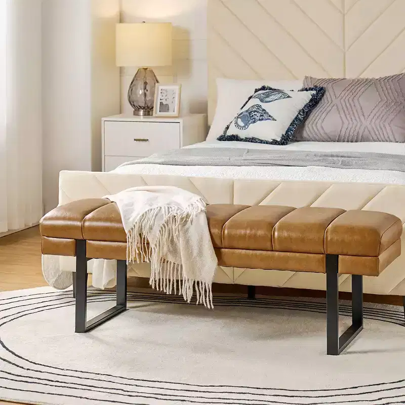 Fritz Modern Channel Tufted Design Upholstered Bench with Metal Legs|ART OF LIVING DESIGNS