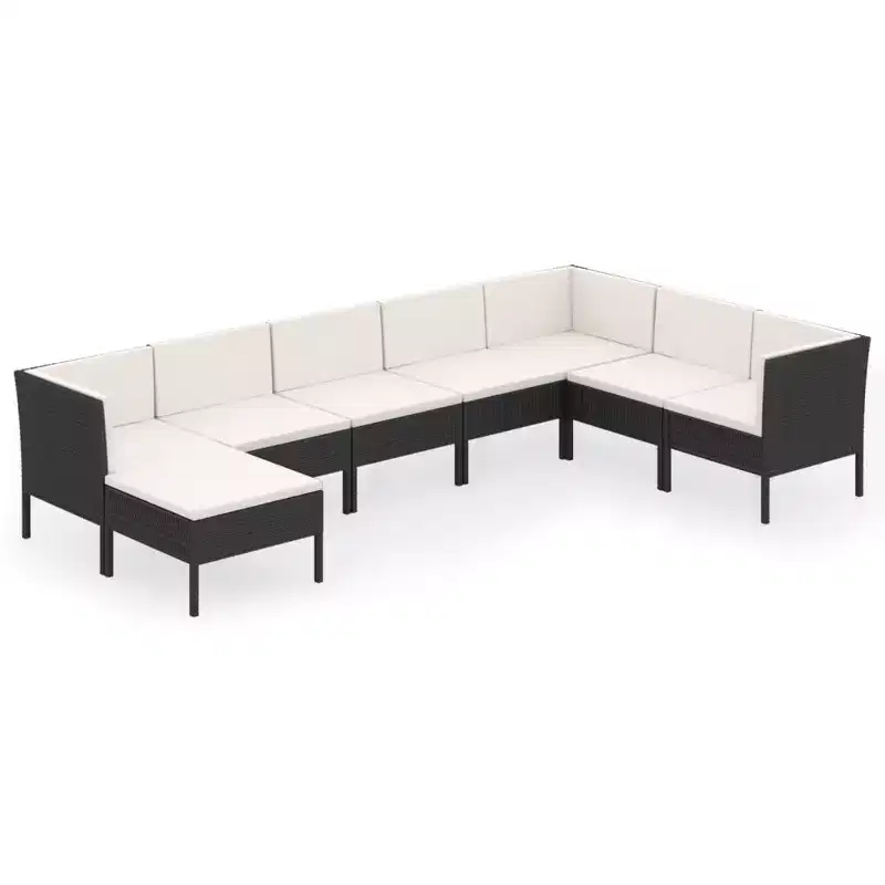 vidaXL Patio Lounge Set Outdoor Sectional Sofa Set Table Poly Rattan Black