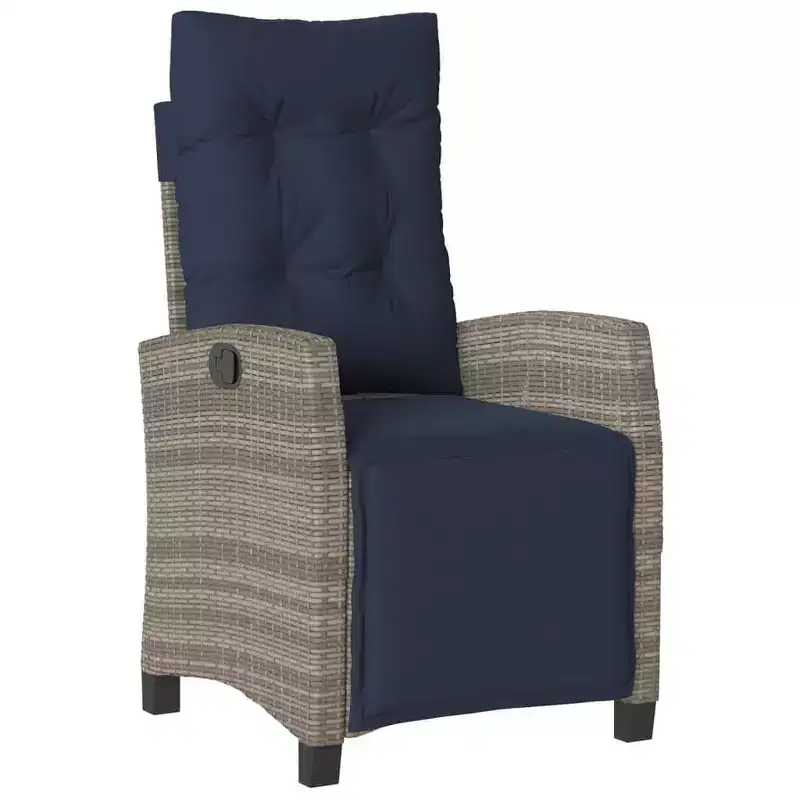 vidaXL Reclining Patio Chairs with Footrest - Set of 2, Adjustable Poly Rattan Loungers, Weather-Resistant & UV-Protected, Easy Clean, Navy Cushions