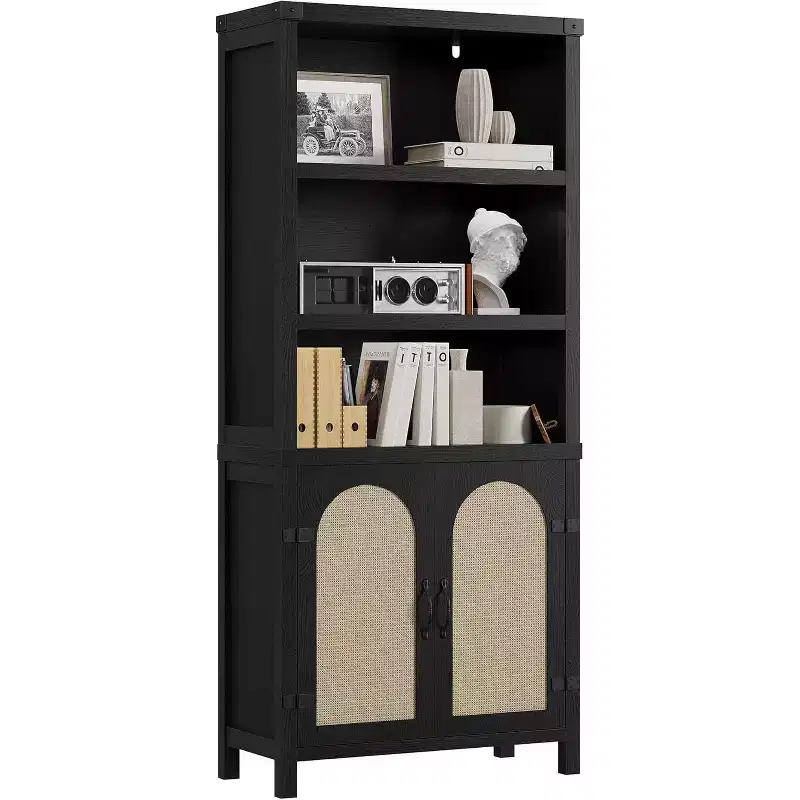 and Bookcase with Doors, 71 in Tall Bookshelf with Storage Cabinets for Home Office