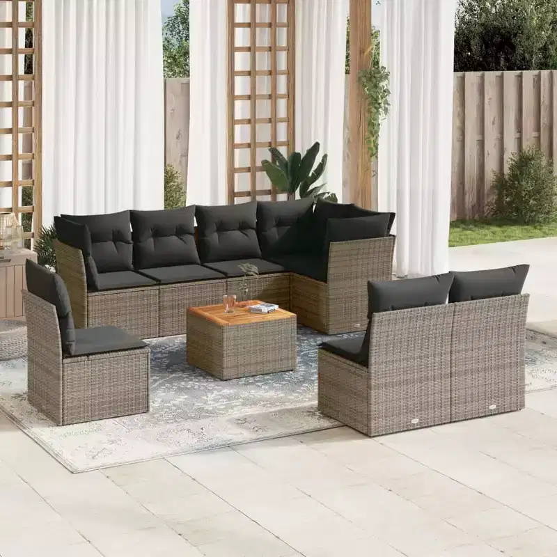 vidaXL Patio Sofa Set with Cushions Outdoor Furniture 9 Piece Poly Rattan