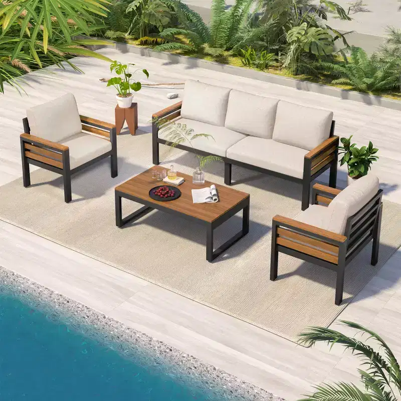 4-Piece Outdoor Furniture Sofa Set for 5 People, Patio Conversation Set with Removable Cushion