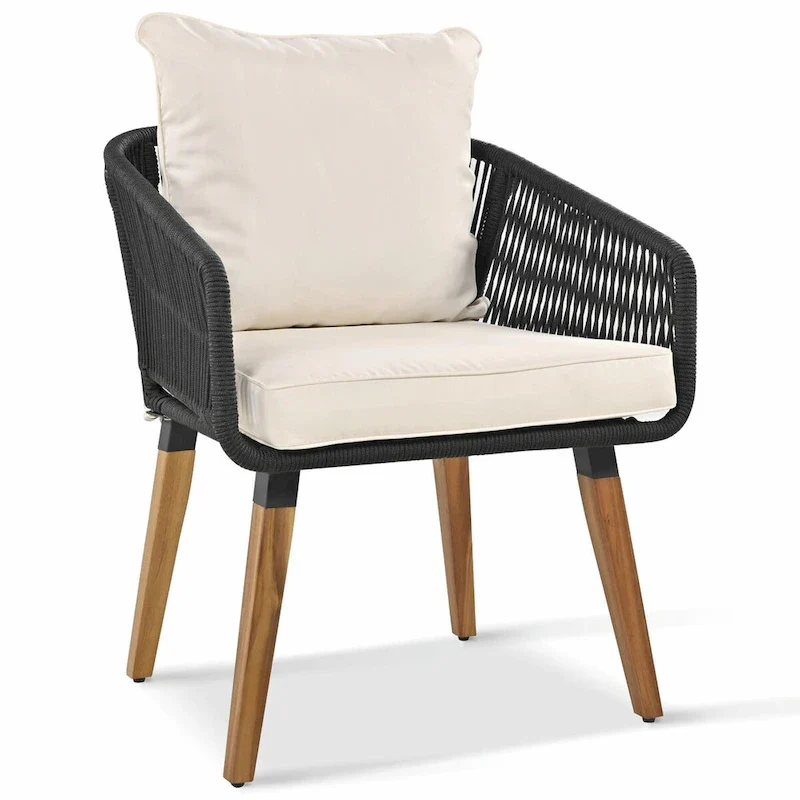 6-Piece Rope Patio Furniture Set with Acacia Wood Cool Bar Table