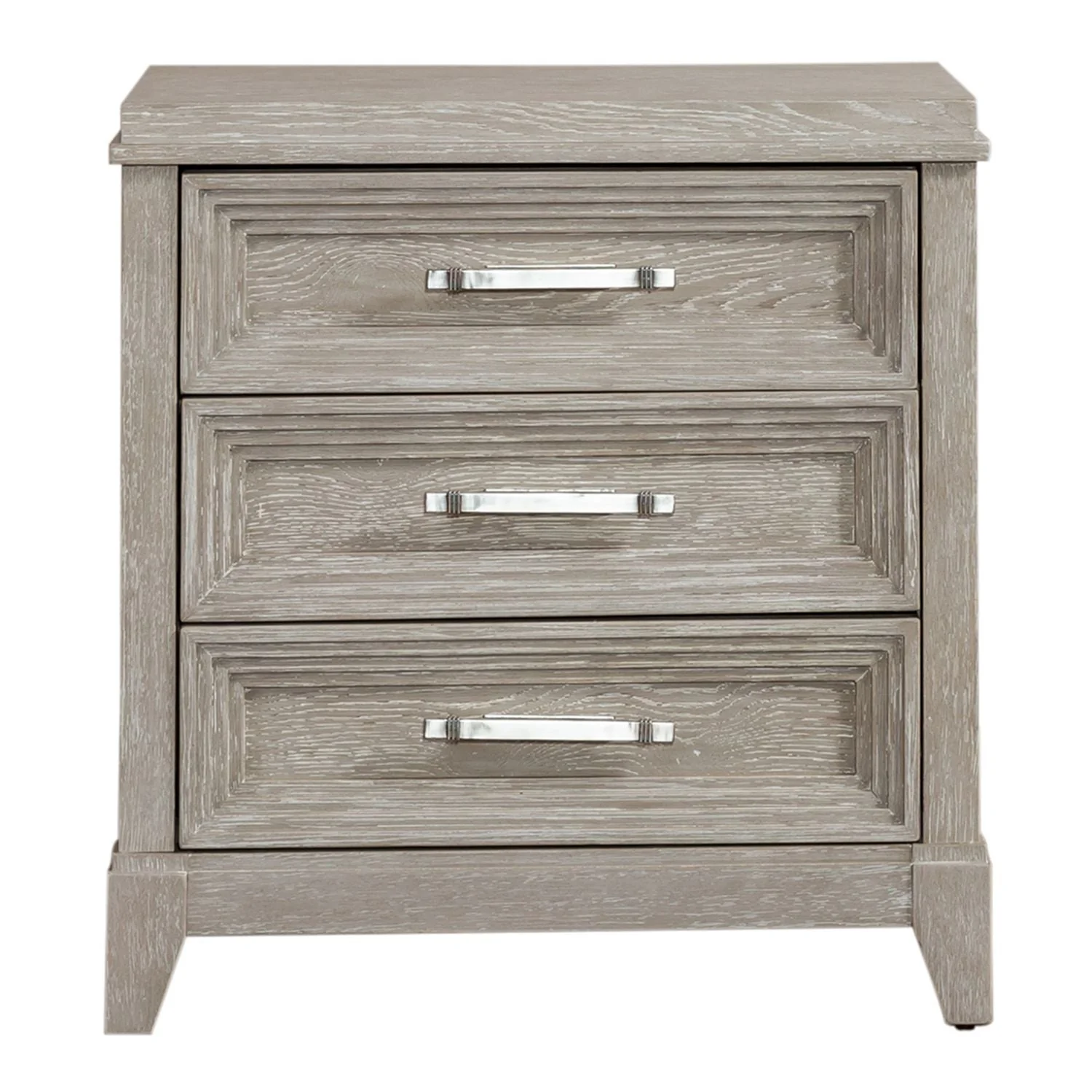 3 Drawer Nightstand - Washed Taupe — Styles are often simplistic with luxury touches such as stainless steel or velvets
