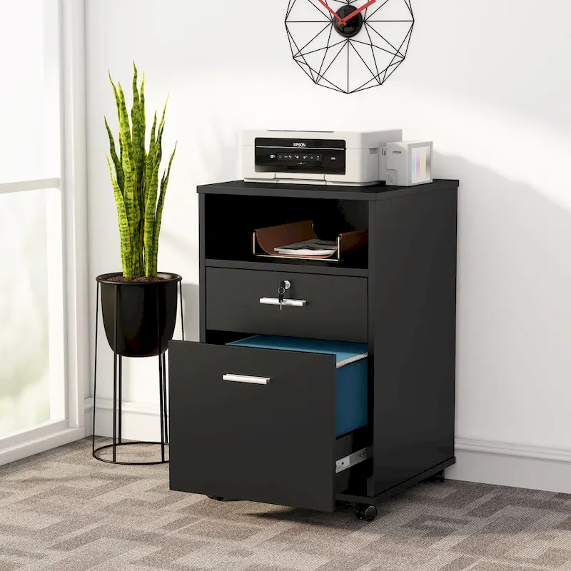 Mobile File Cabinet with 2 Drawer and Lock, Printer Stand with Rolling Wheels