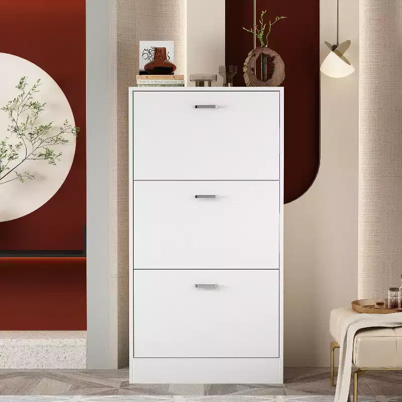 Hitow White Tipping Shoe Cabinet 3-Drawer Minimalist Lightweight Design