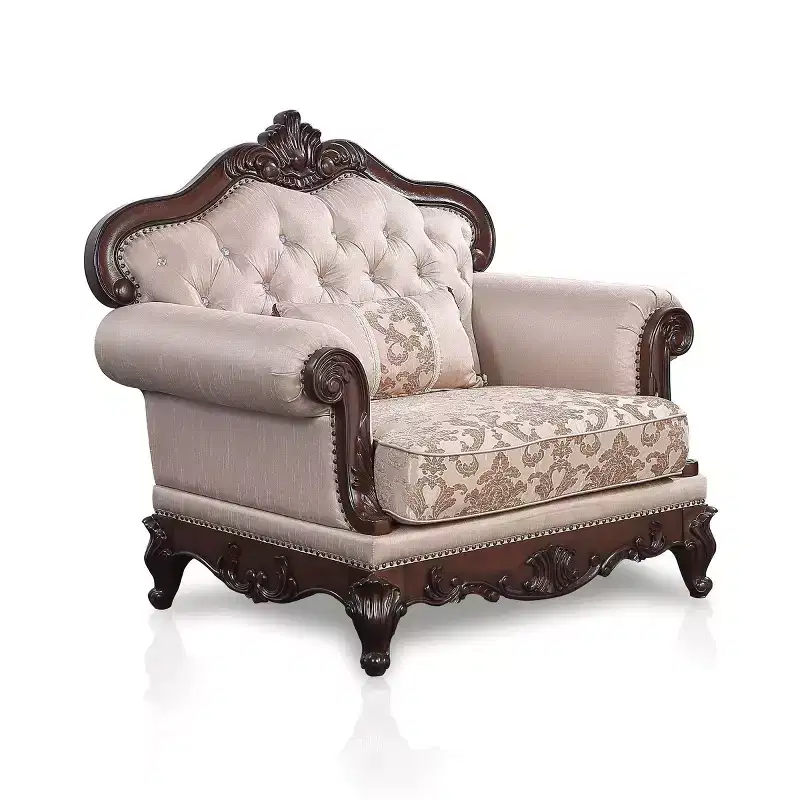 Traditional Button Tufted Wingback Arm Chair, Dark Cherry/Light Brown