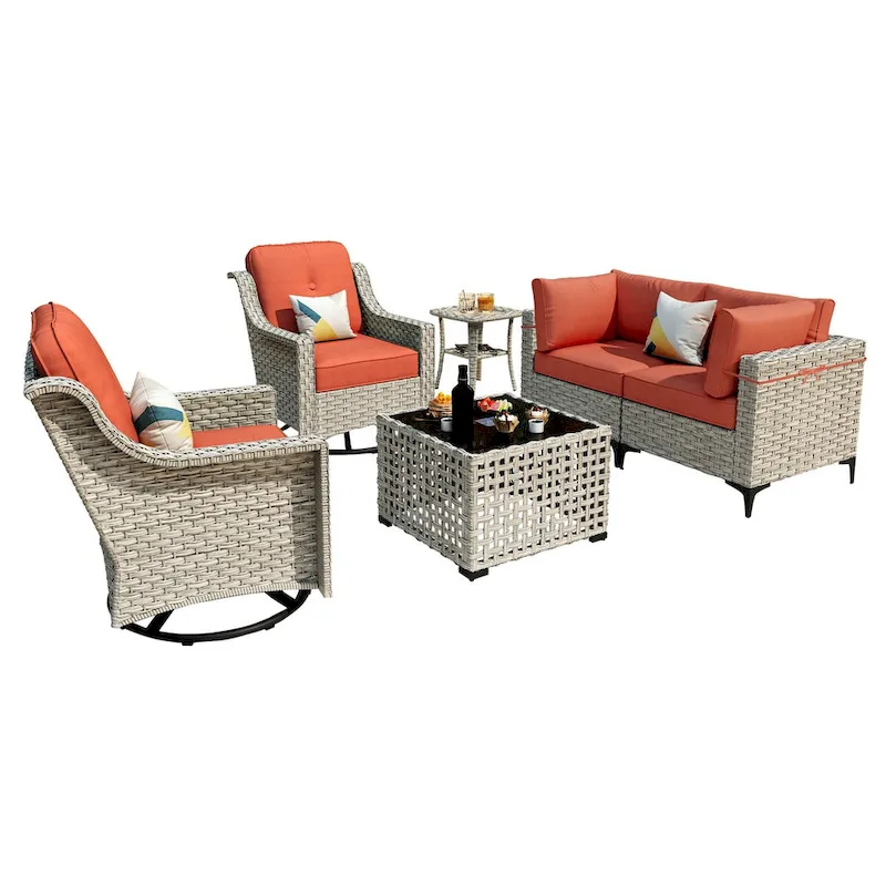 XIZZI 6-piece Patio Furniture Wicker Conversation Set with Swivel Chair