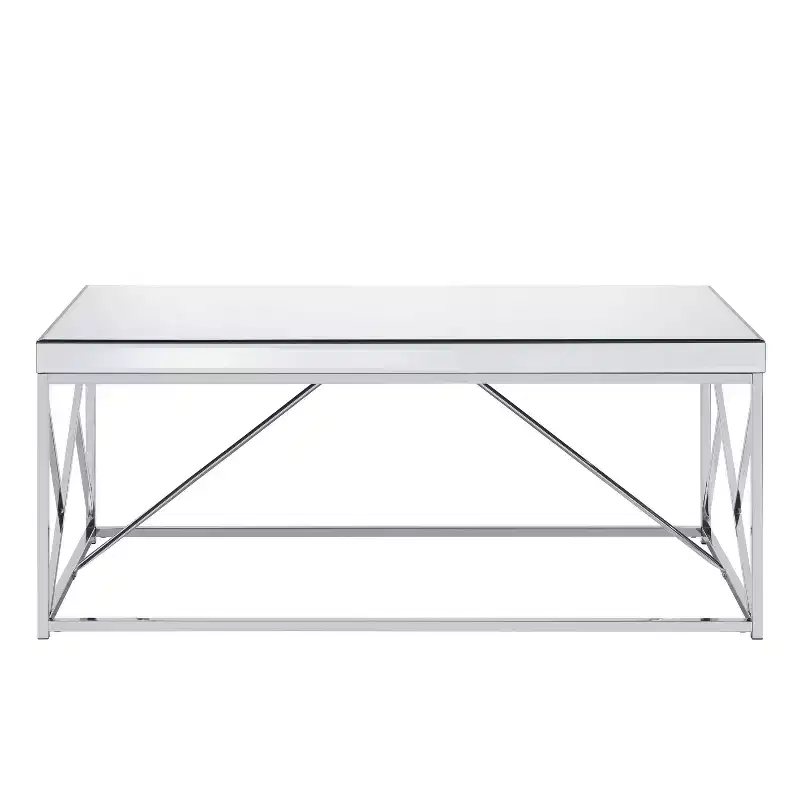 Evelyn Mirror Top Cocktail Table Chrome - Steve Silver Co.: Geometric Iron Base, Rectangle Shape