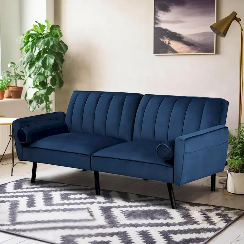 Velvet Loveseat Sleeper Sofa Convertible Futon Couch with USB, Loveseat Coach for Dorm, Apartment, Bonus Room - 2-Person