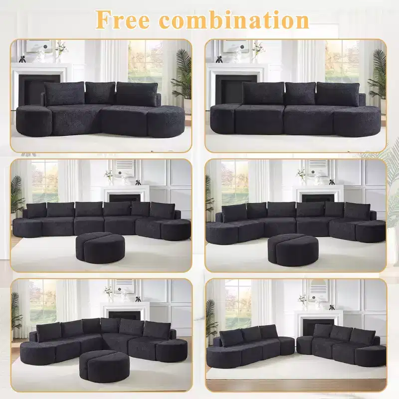 Clihome 106.3-inch V-Shape Modular Sectional Sofa with Throw Pillows, Ottomans