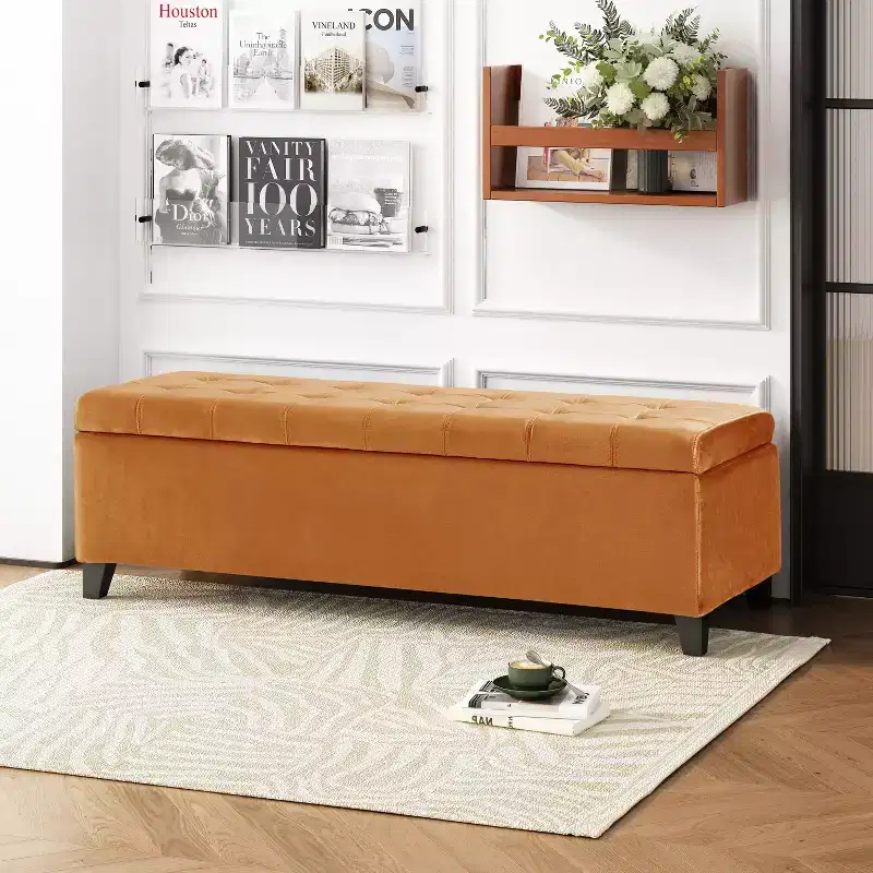 Christopher Knight Home Wendover Tufted Pine Storage Ottoman with Birch Leg