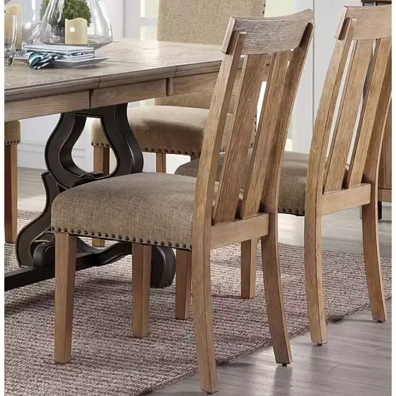 Simple Relax Set of 2 Fabric and Wood Side Chairs with Nailhead Trim Design in Maple