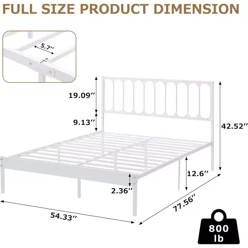 14 Inch Queen Bed Frame, 30-Minute Assembly Metal Platform Bed with Headboard, No Box Spring Needed, Modern Design, Non-Slip