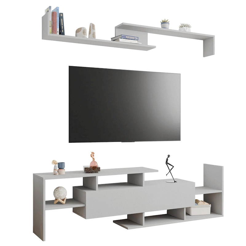 Surrey 60.2 2 Pc 1-Drawer Floating TV Stand Media Console with Open Shelves