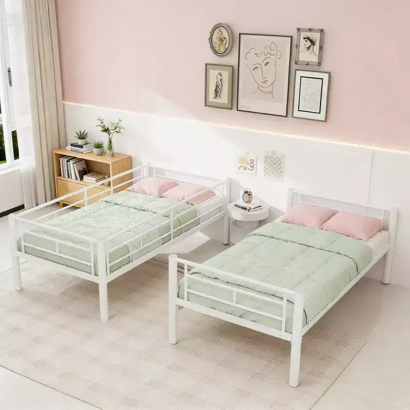 Luxystar Twin Over Twin Metal Bunk Bed, Convertible 2 Beds