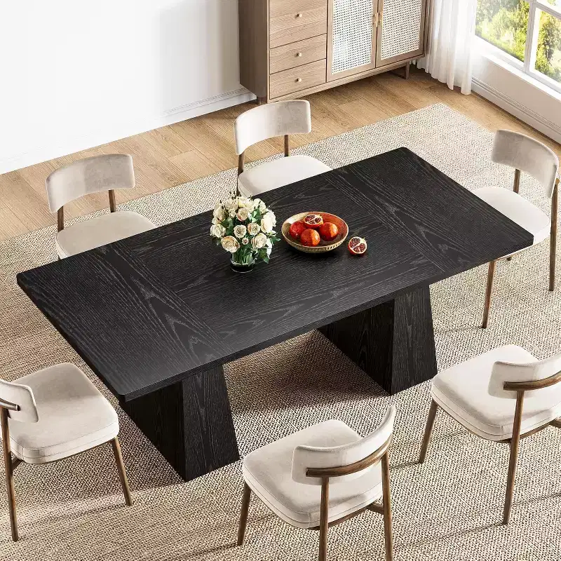 Particle Board Dining Table with Tapered Wood Legs 62.99''L x 29.53''H Black