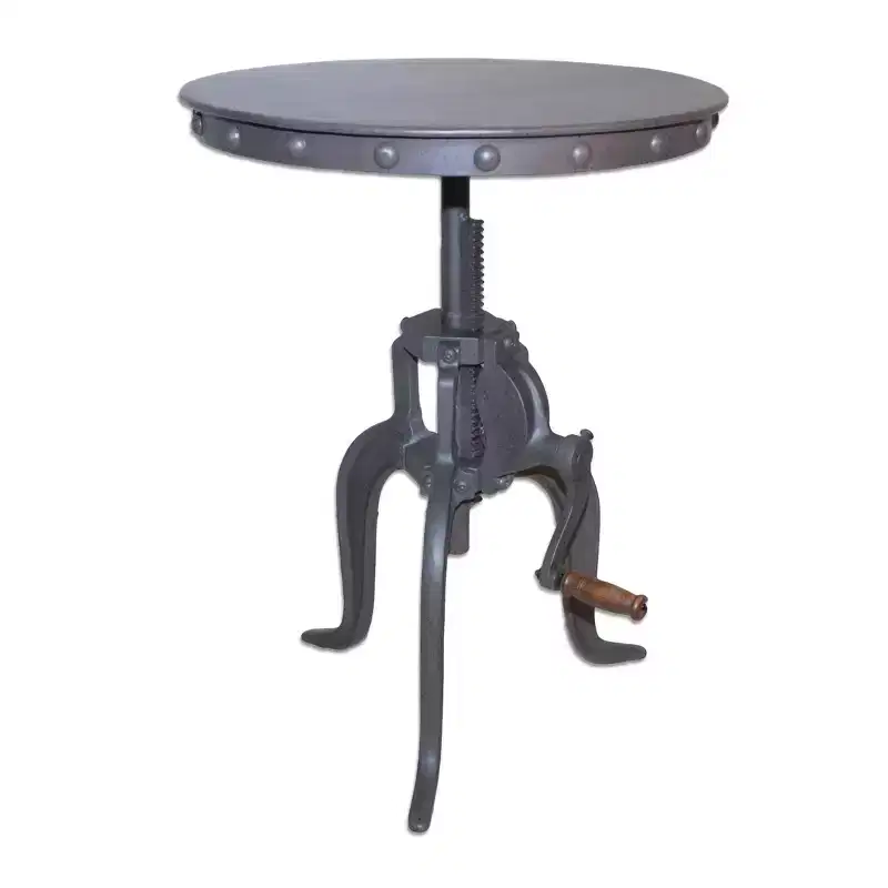 Carolina Living Tanvi Adjustable Crank Accent Table Industrial: 24 High, Round Metal, 18 Wide