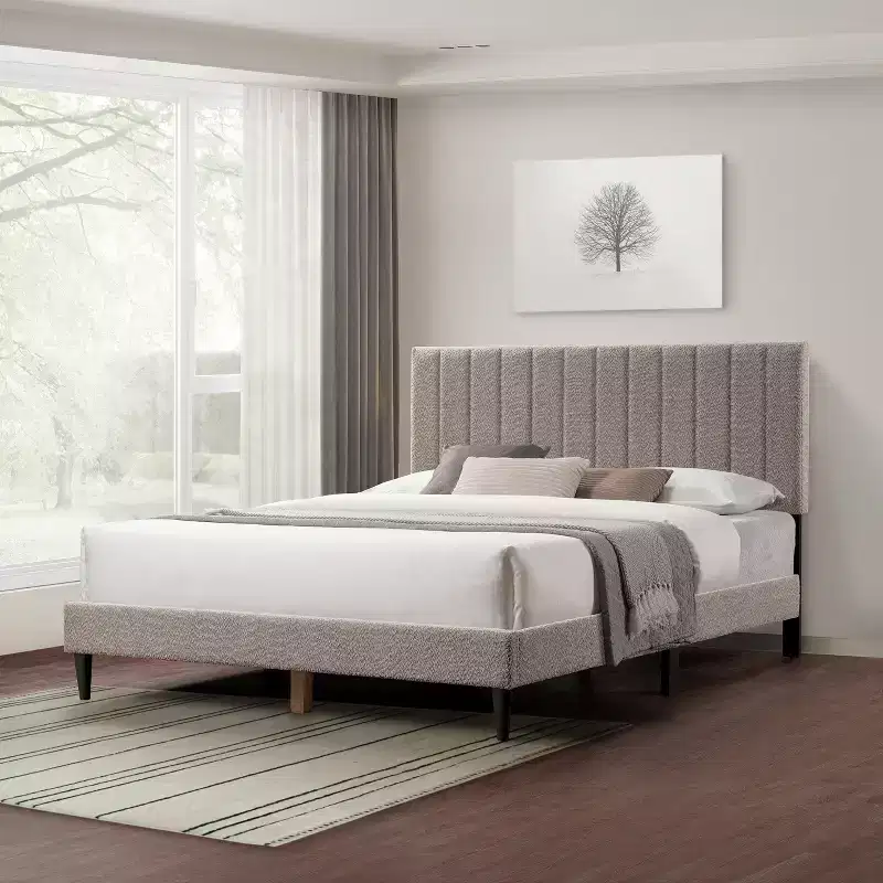 Velvet Queen Bed Frame, Wingback Headboard with Vertical Tufting, Wooden Slats, No Box Spring, Easy Assembly,White