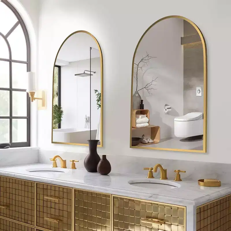 Aluminum Alloy Thin Edge Arch-Shaped Gold Hanging Mirror, Double-Sided Installation