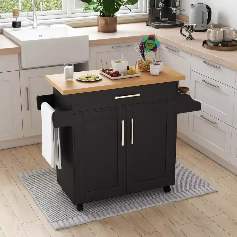Costway Rolling Kitchen Island Cart Storage Cabinet w/ Towel & Spice Rack White\Black\Cherry\Gray