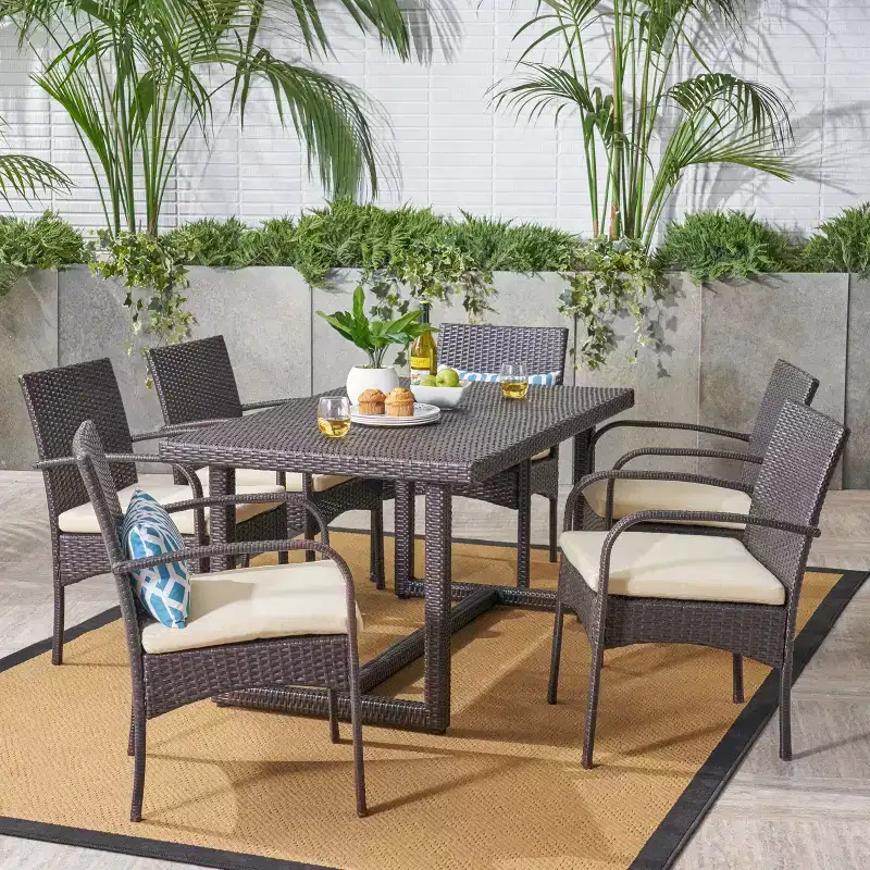 Christopher Knight Home Harlowe Outdoor Wicker 7 Piece Dining Set with Cushion