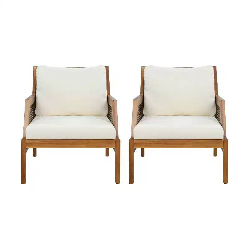 Christopher Knight Home Yaa Farmhouse Acacia Wood Patio Club Chair with Cushion and Wicker Design